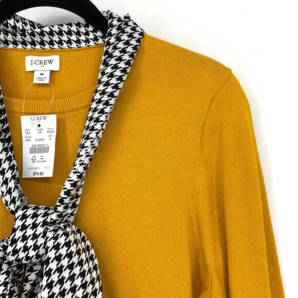 J.Crew Factory Crew Neck Sweater Womens Sz M Mustard  Houndstooth Tie Scarf NEW - Picture 3 of 7